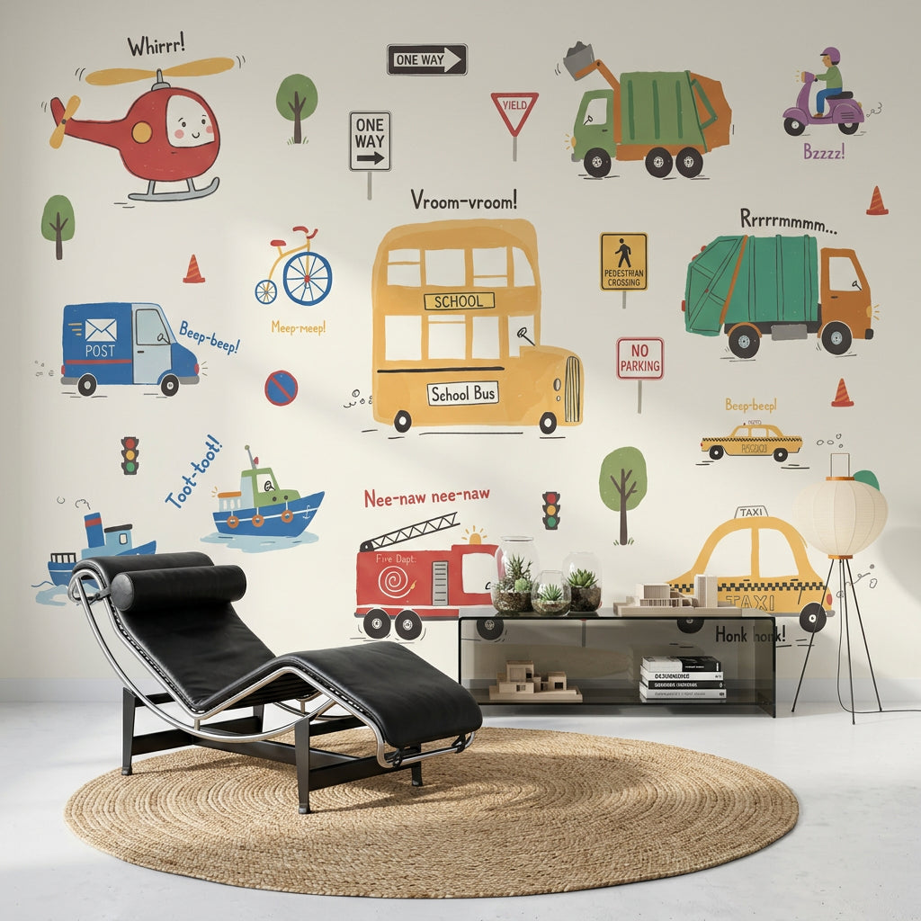 School Bus Wallpaper Transportation Kids Wall Mural