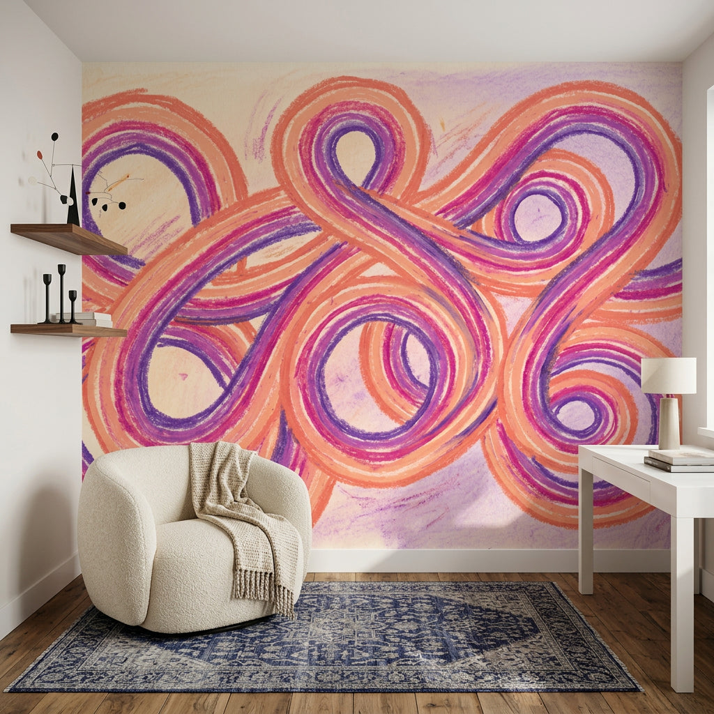 Abstract Loops Wallpaper Swirling Ribbons Pastel Texture Removable Wall Decor