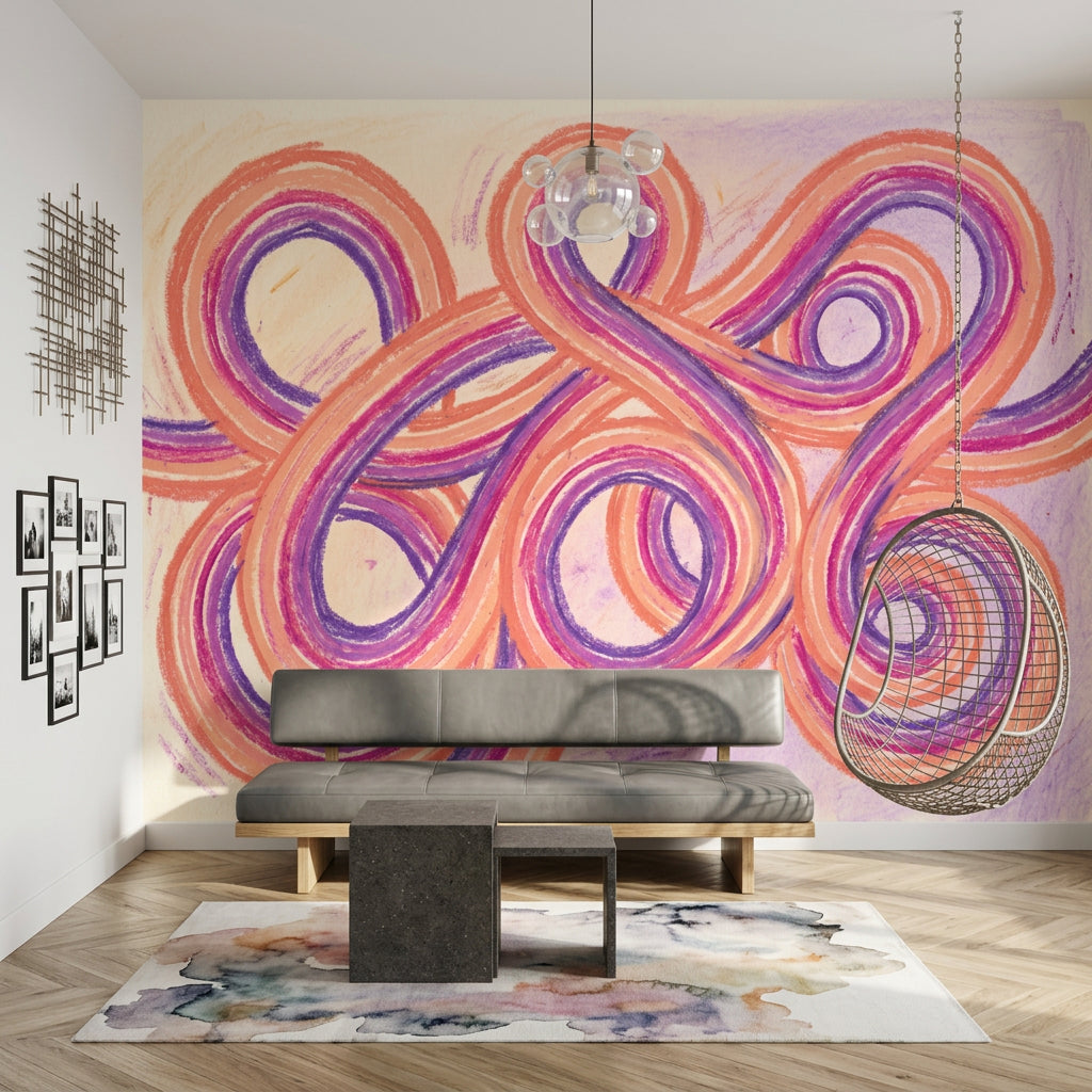 Abstract Loops Wallpaper Swirling Ribbons Pastel Texture Removable Wall Decor