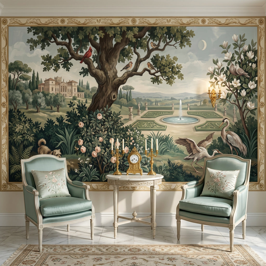 Pastoral Landscape Wallpaper Formal Garden Vintage Mural Wall Mural