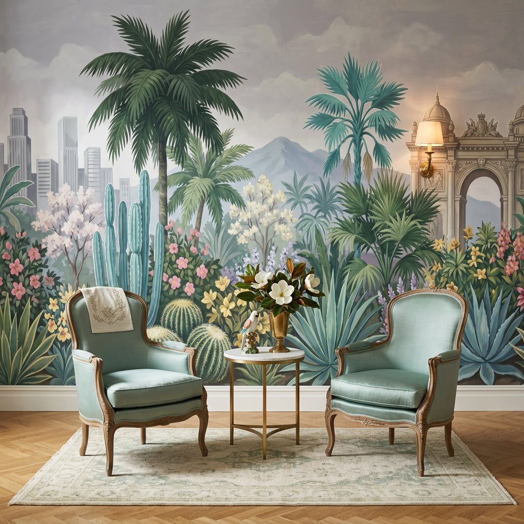 Cloudy Sky Wallpaper Desert Oasis City Skyline Removable Wall Decor