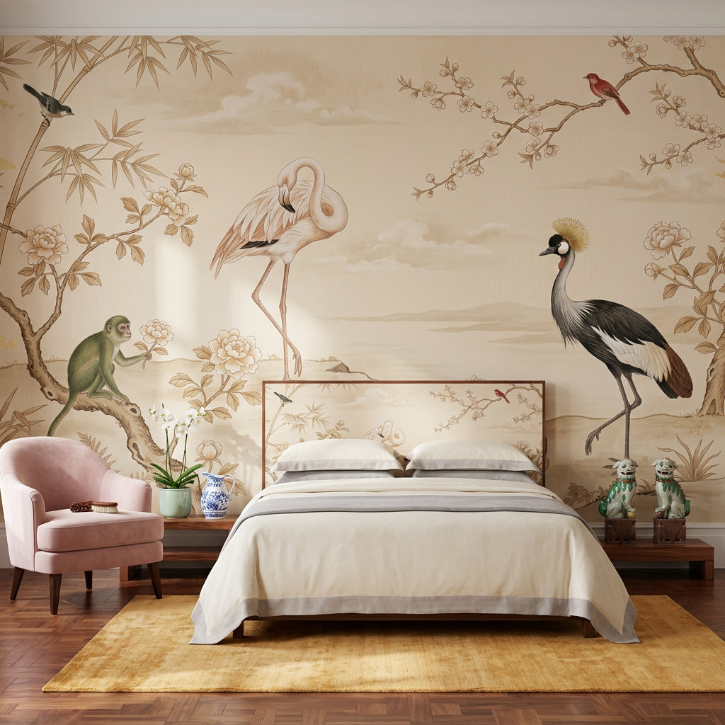 Landscape Mural Wallpaper Bamboo Flamingo Removable Wall Decor