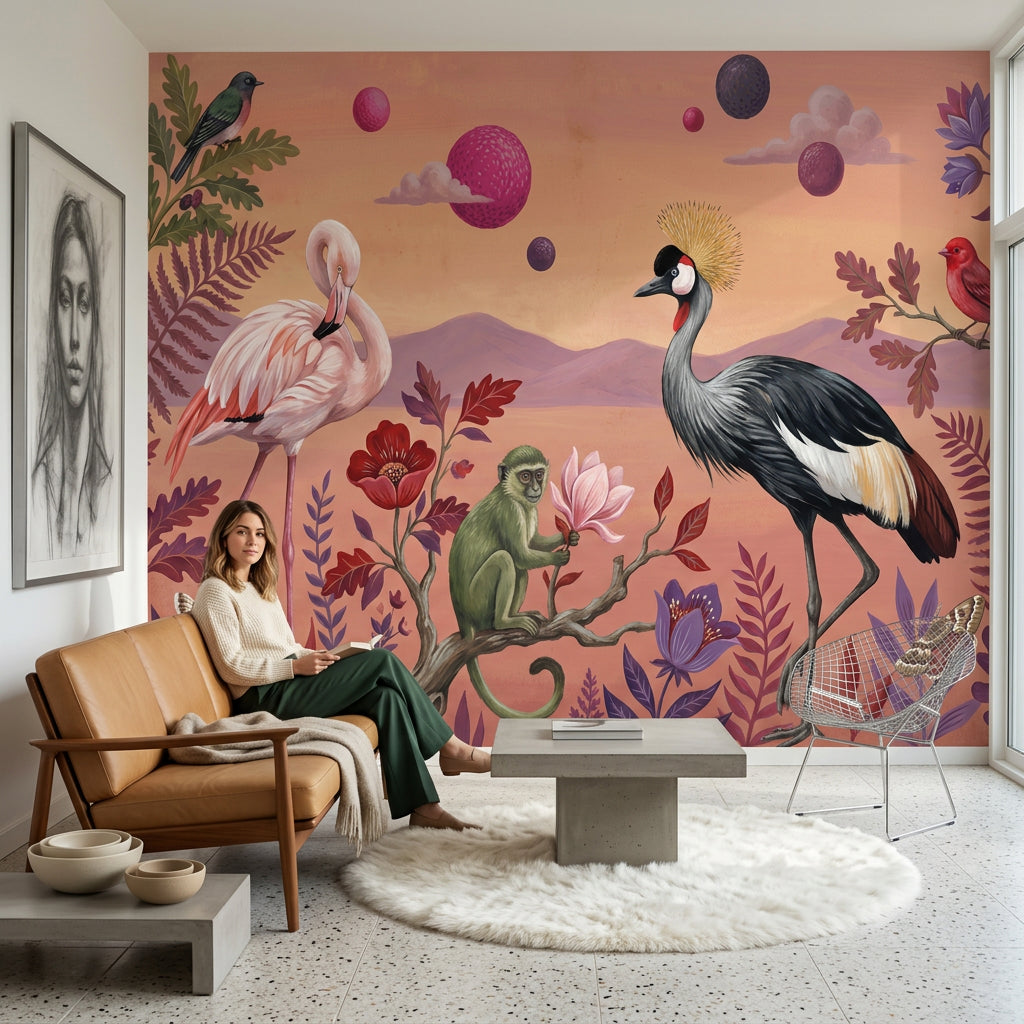 Tropical Birds Wallpaper Exotic Birds Removable Jungle Birds Wall Decor