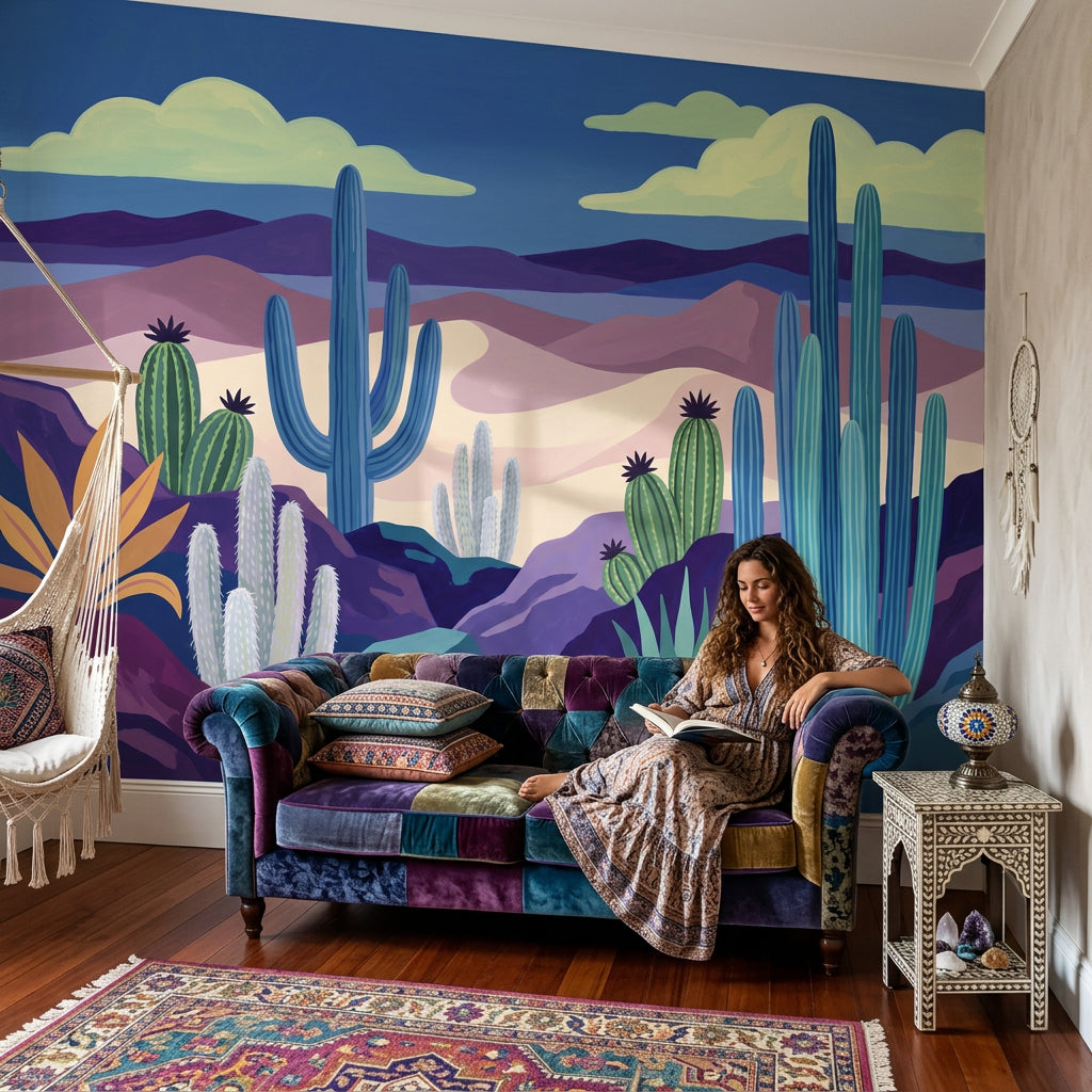 Desert Landscape Wallpaper Cacti Southwestern Removable Wall Decor