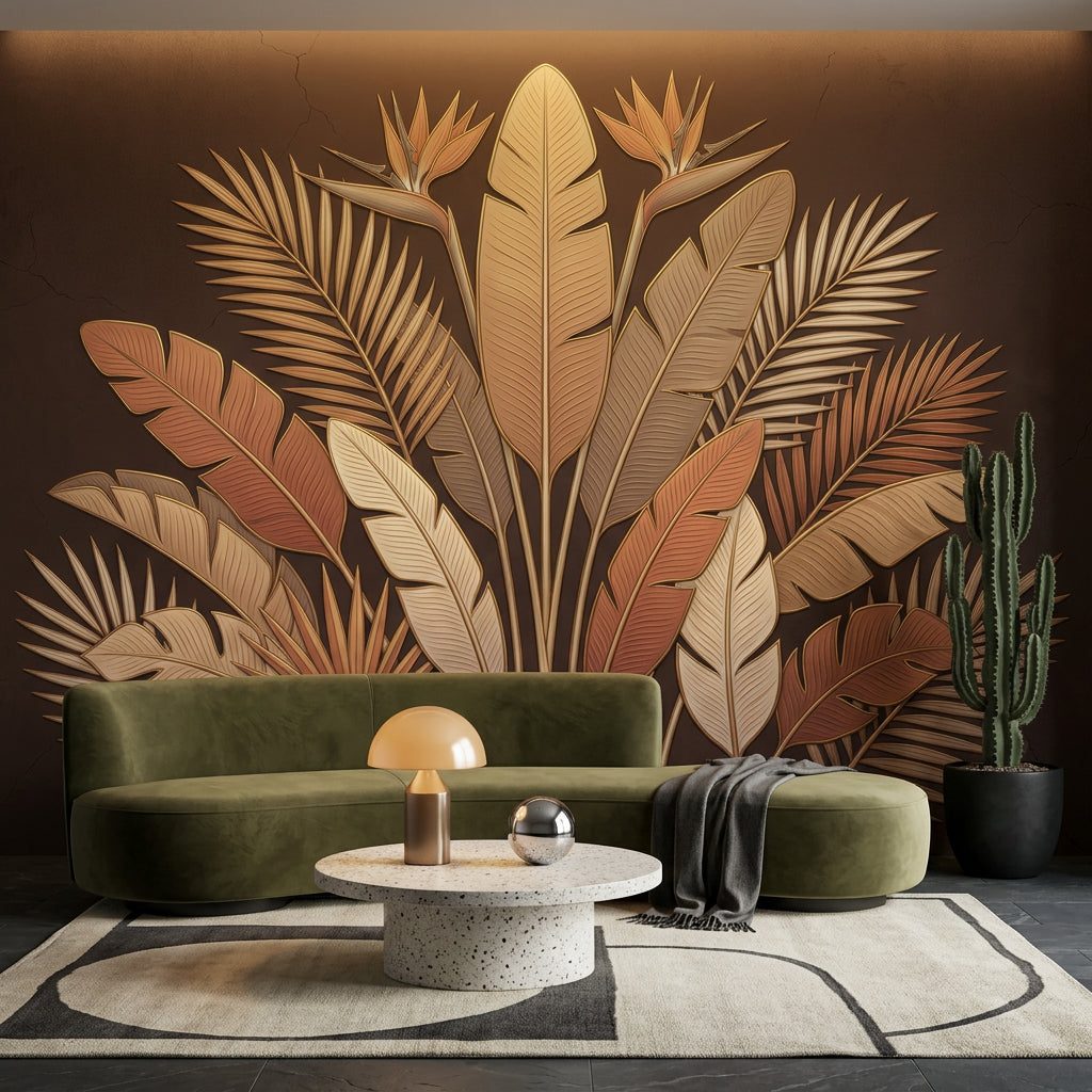 Tropical Leaves Wallpaper Palm Fronds Bird Of Paradise Removable Wall Decor
