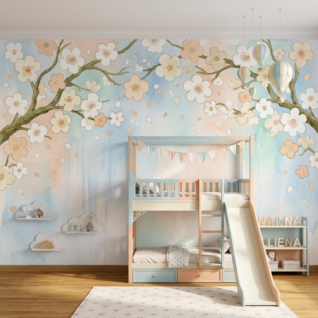 Cherry Blossom Wallpaper Watercolor Floral Branches Wall Mural
