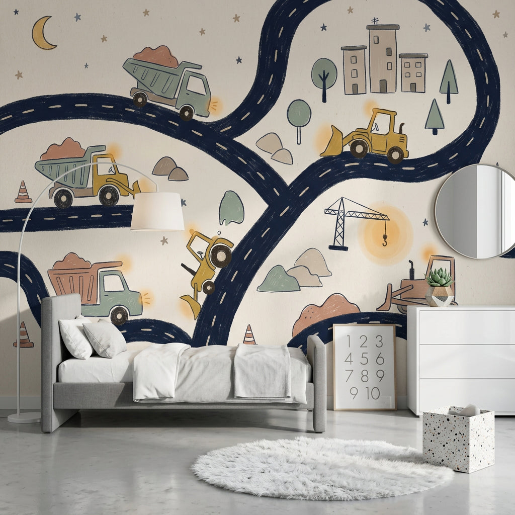 Construction Wallpaper Kids Winding Road Wall Mural