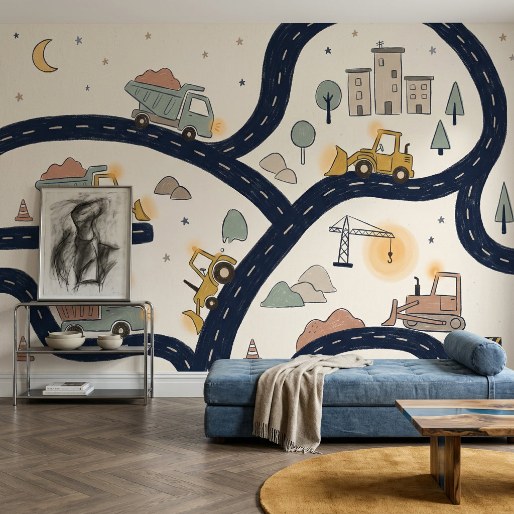 Construction Wallpaper Kids Winding Road Wall Mural