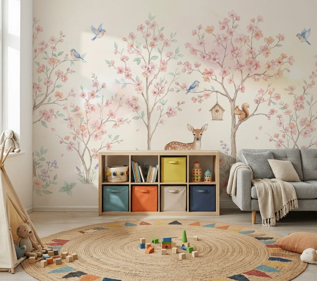 Nursery Mural Wallpaper Pastel Removable Watercolor Wall Decor
