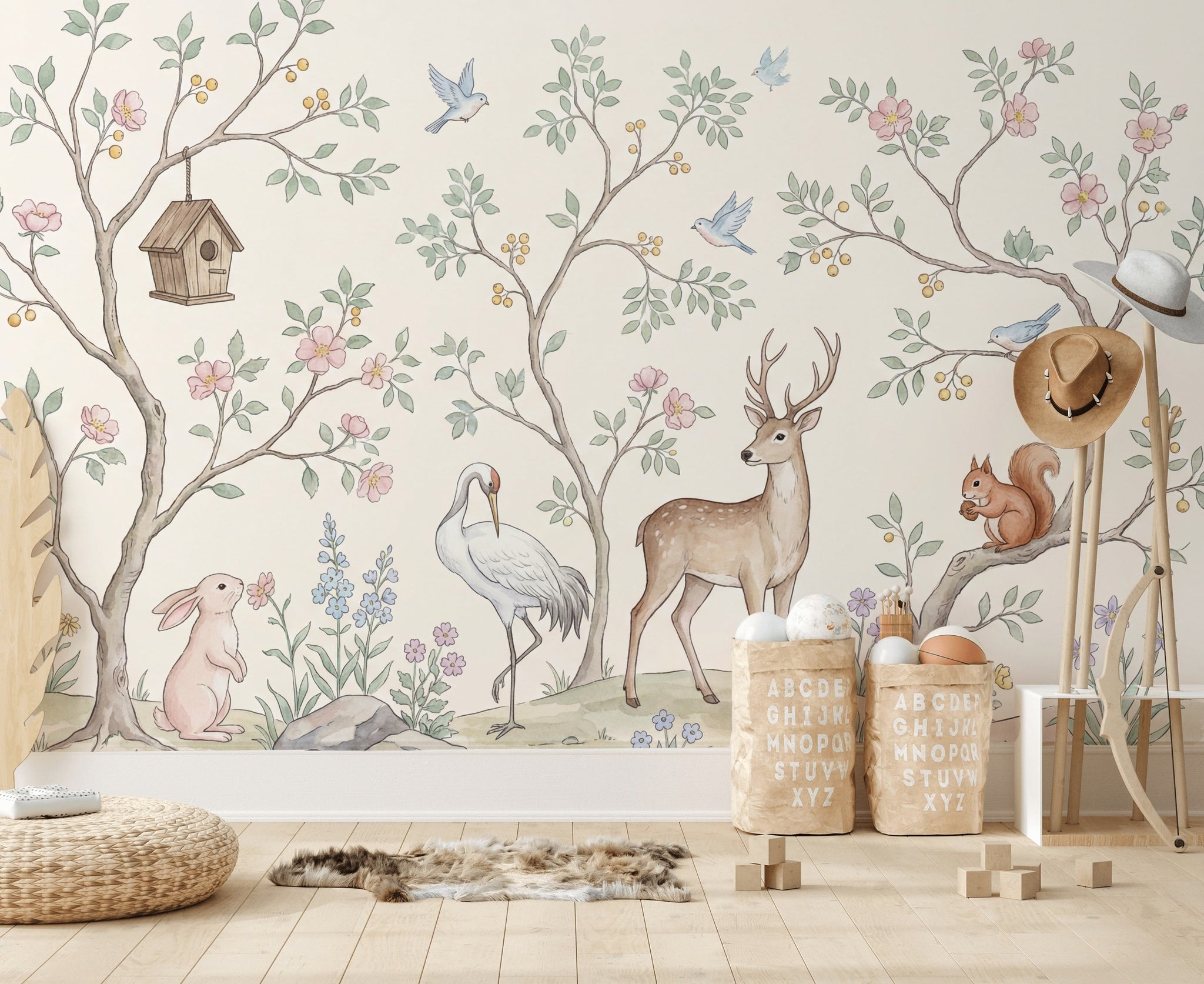 Muted Green Wallpaper Pastel Watercolor Removable Wall Decor