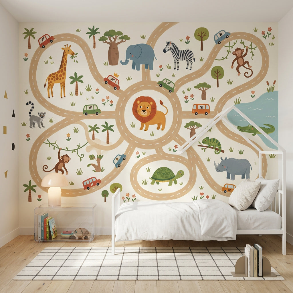 Safari Wallpaper Kids Removable Animal Map Wall Decor