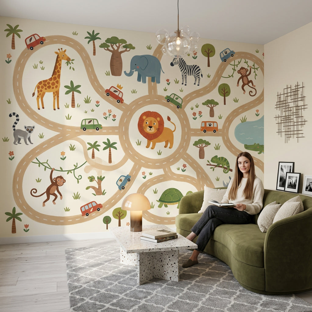 Safari Wallpaper Kids Removable Animal Map Wall Decor