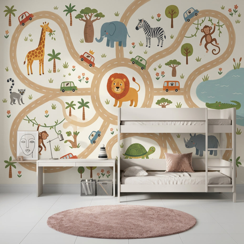 Safari Wallpaper Kids Removable Animal Map Wall Decor