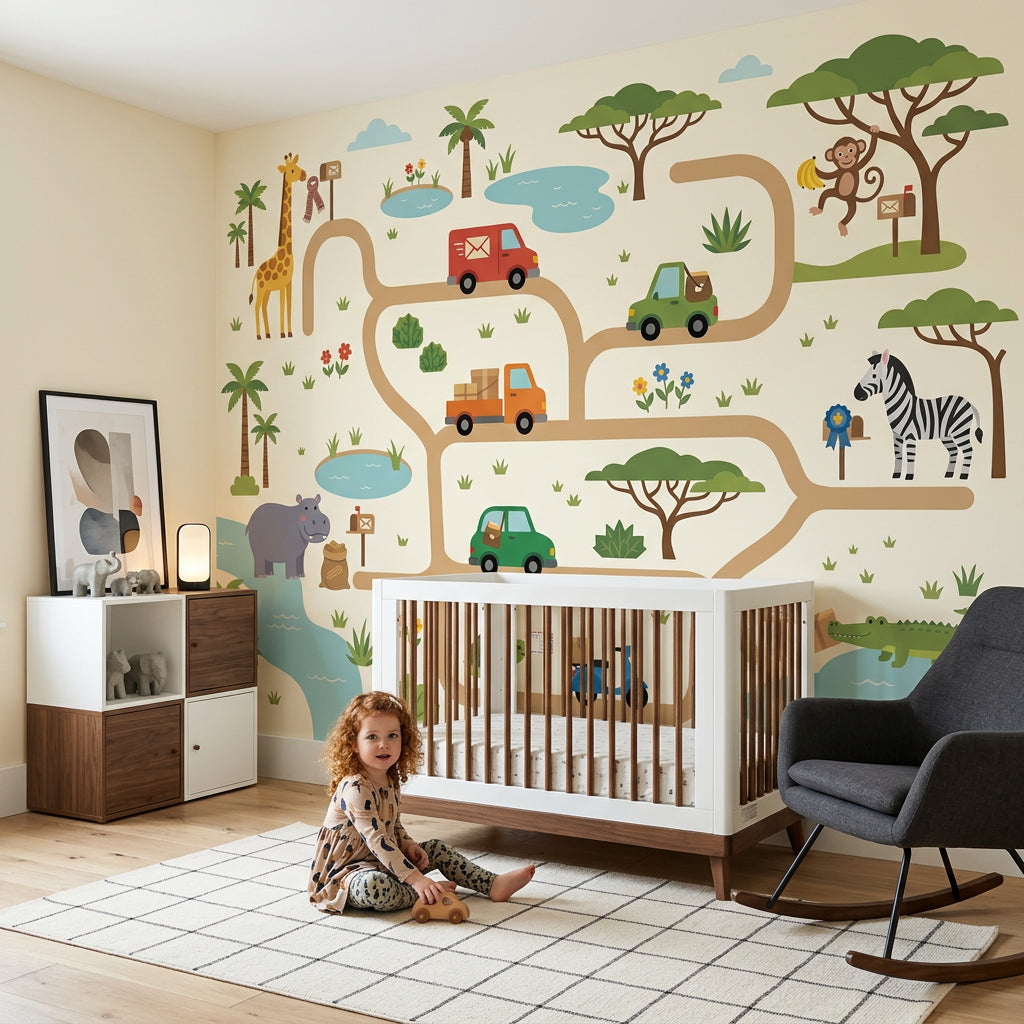 Cartoon Map Wallpaper Bright Safari Removable Wall Decor