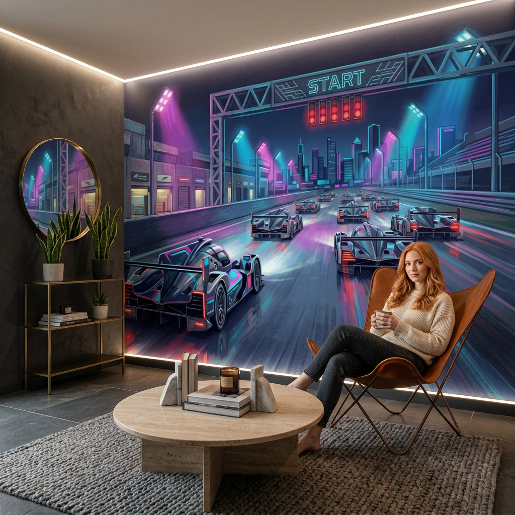 Futuristic Wallpaper Race Track Cyberpunk Removable Wall Decor