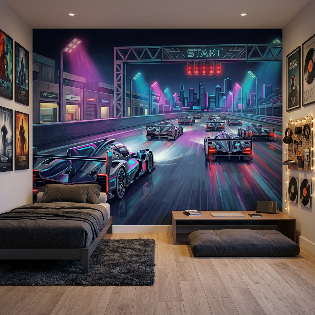 Futuristic Wallpaper Race Track Cyberpunk Removable Wall Decor