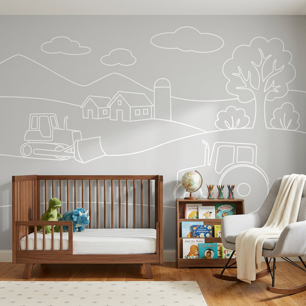 Farm Landscape Wallpaper Tractor Silo Removable Wall Decor