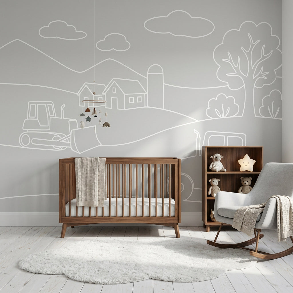 Farm Landscape Wallpaper Tractor Silo Removable Wall Decor