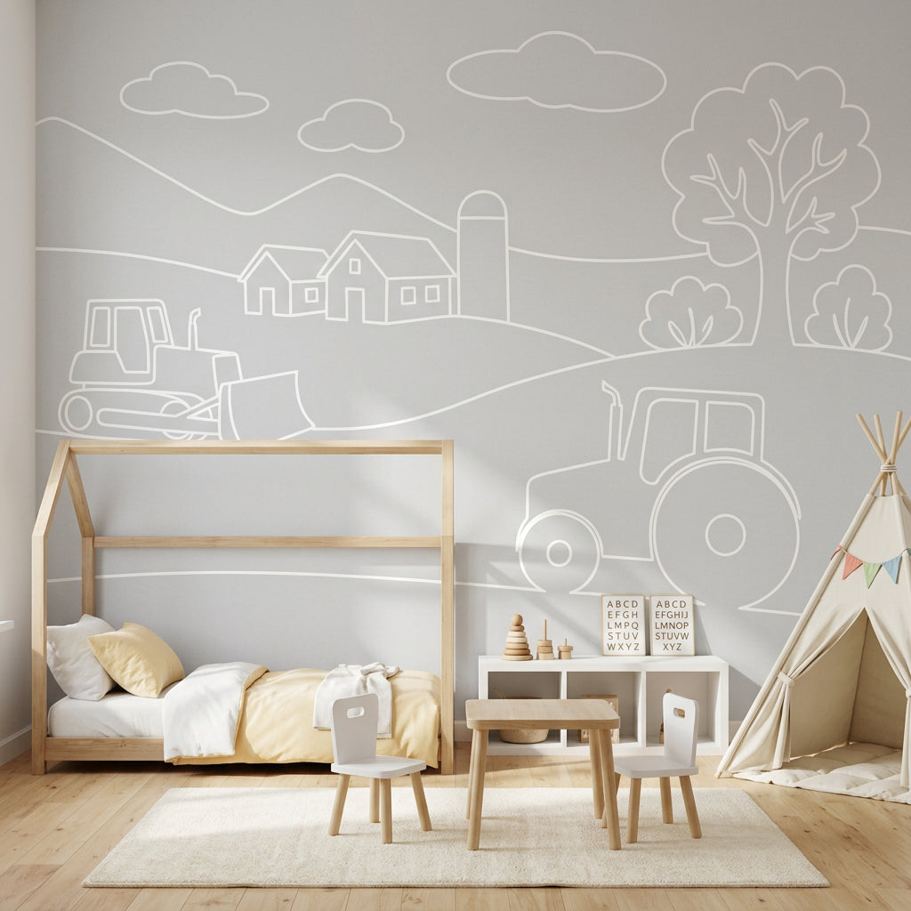 Farm Landscape Wallpaper Tractor Silo Removable Wall Decor