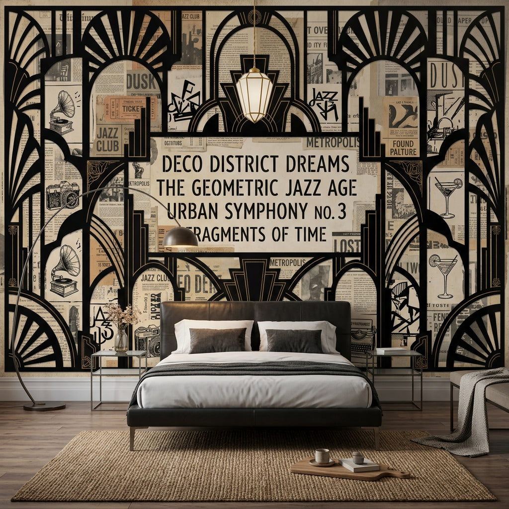 Art Deco Wallpaper Vintage Collage Urban Nightlife Wall Mural