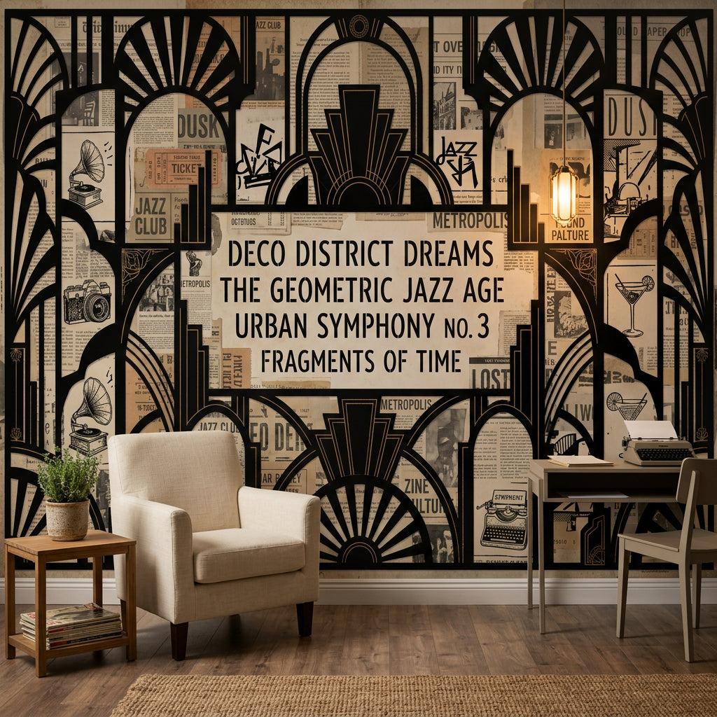 Art Deco Wallpaper Vintage Collage Urban Nightlife Wall Mural