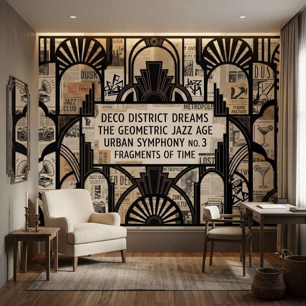 Art Deco Wallpaper Vintage Collage Urban Nightlife Wall Mural