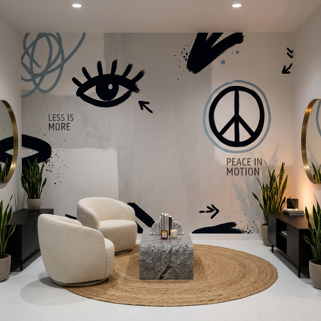 Graphic Icons Wallpaper Peace Symbol Removable Eye Motif Wall Decor