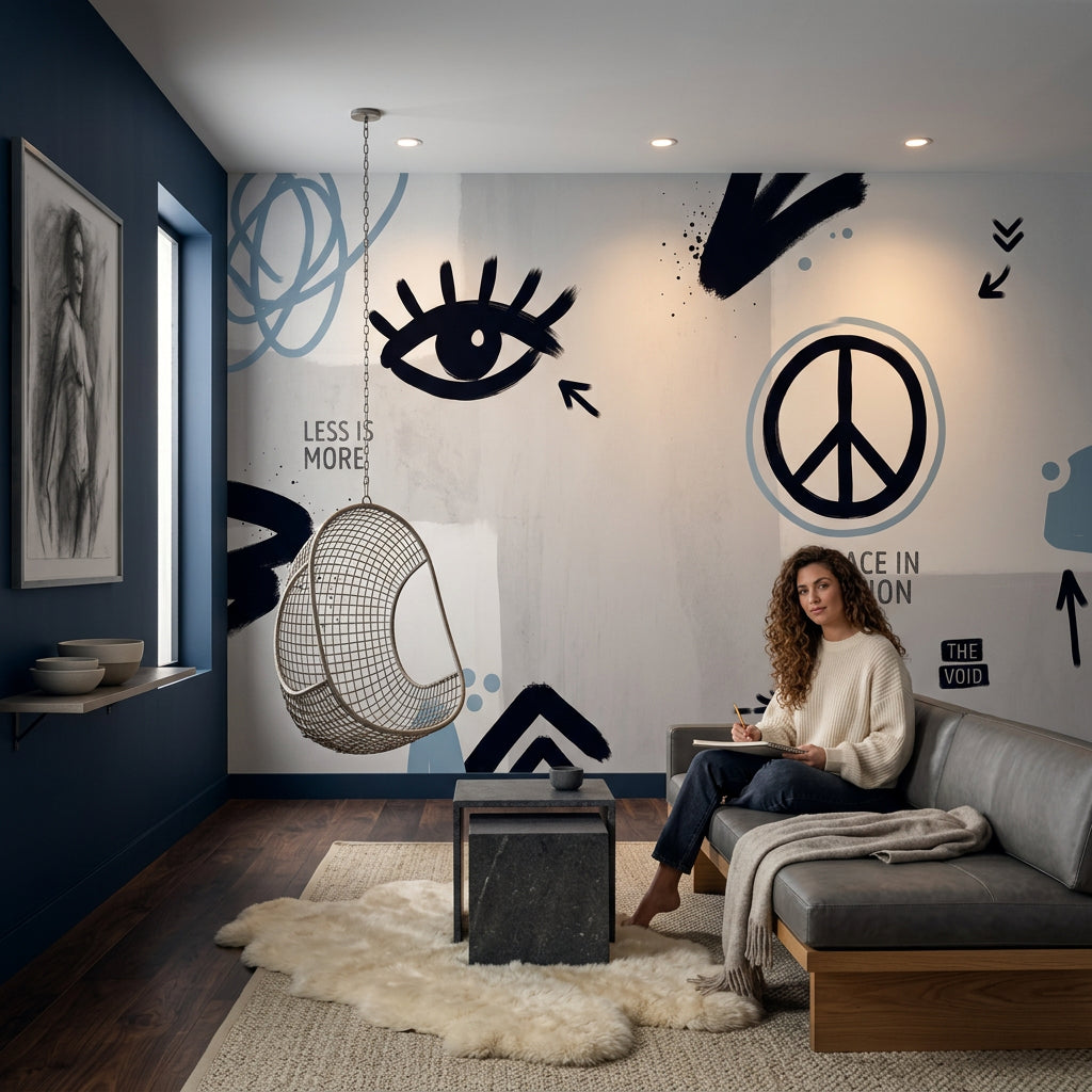 Graphic Icons Wallpaper Peace Symbol Removable Eye Motif Wall Decor