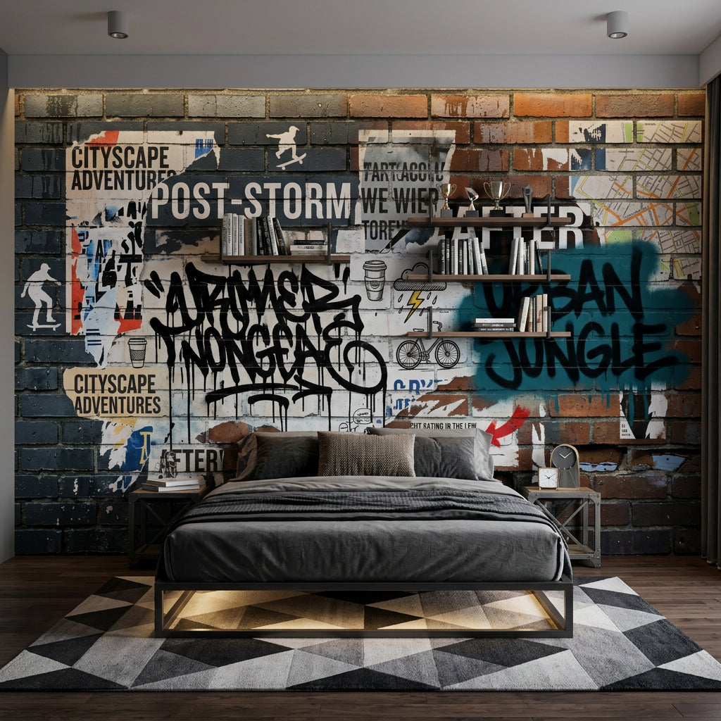 Graffiti Brick Wall Wallpaper Posters Removable Brick Wall Wall Decor