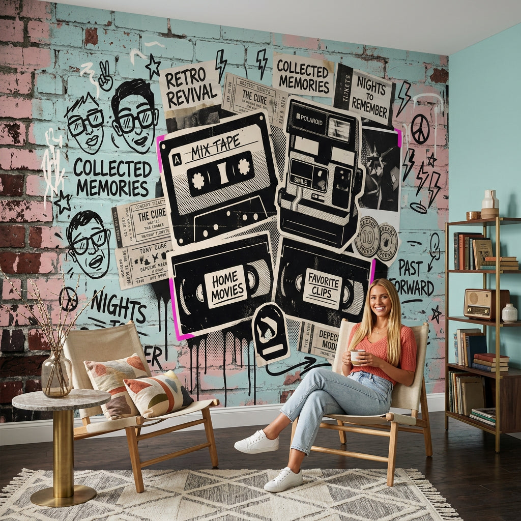 Graffiti Brick Wall Wallpaper Brick Wall Retro Revival Wall Mural