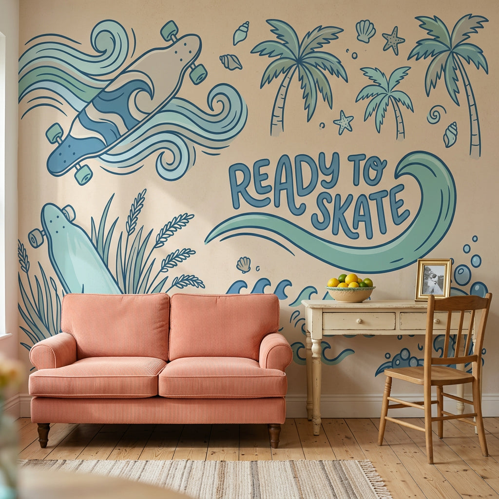 Skateboard Wallpaper Coastal Tropical Wall Mural