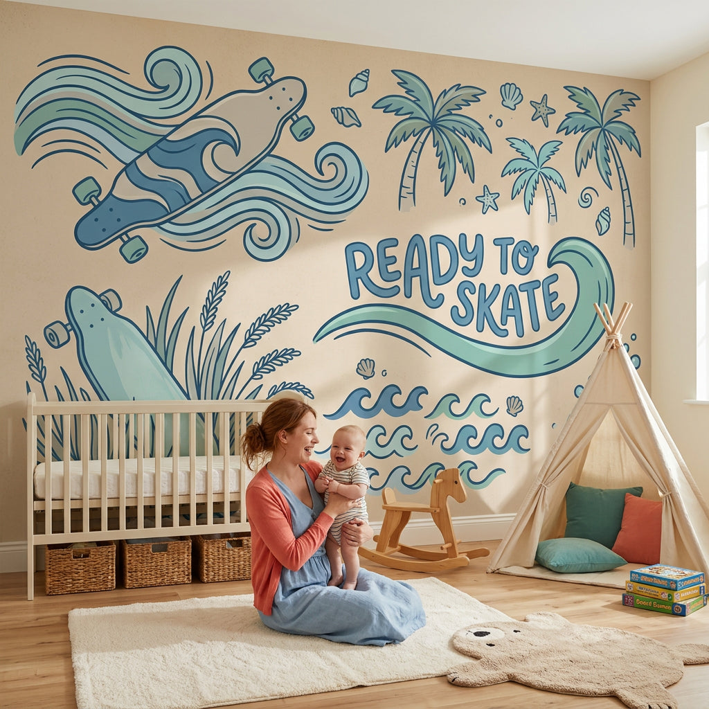 Skateboard Wallpaper Coastal Tropical Wall Mural