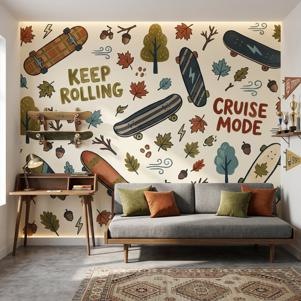 Skateboard Wallpaper Autumn Hand Lettering Wall Mural