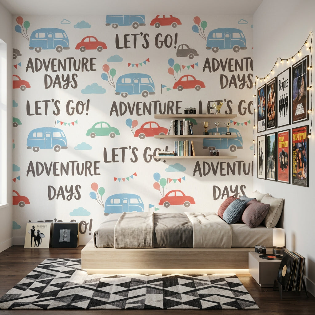 White Background Wallpaper Kids Travel Removable Adventure Wall Decor