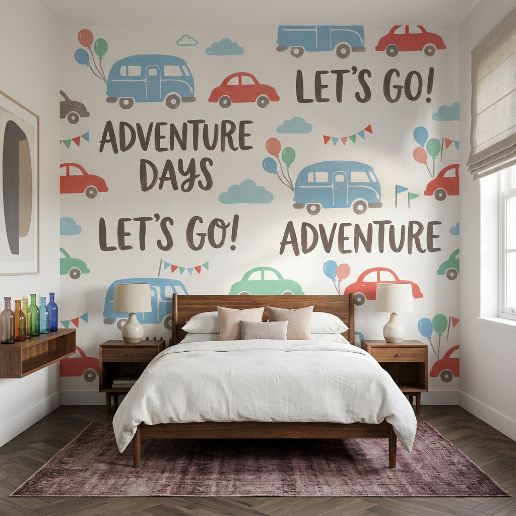 White Background Wallpaper Kids Travel Removable Adventure Wall Decor