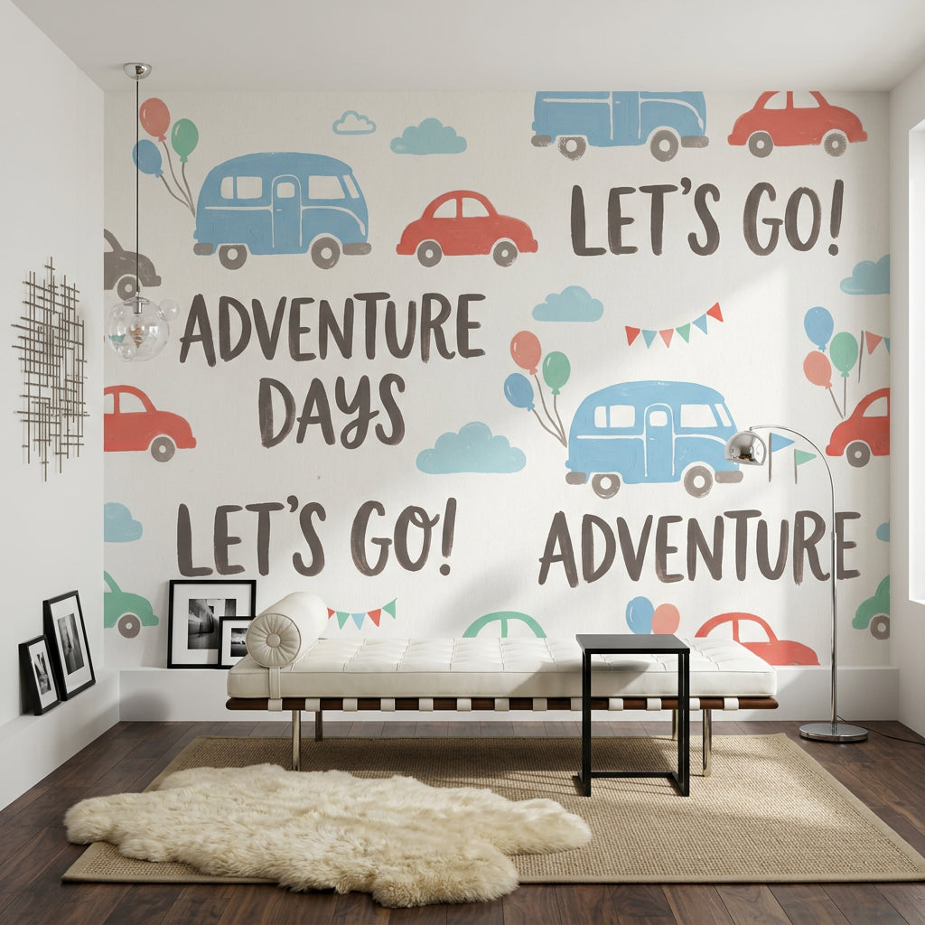 White Background Wallpaper Kids Travel Removable Adventure Wall Decor