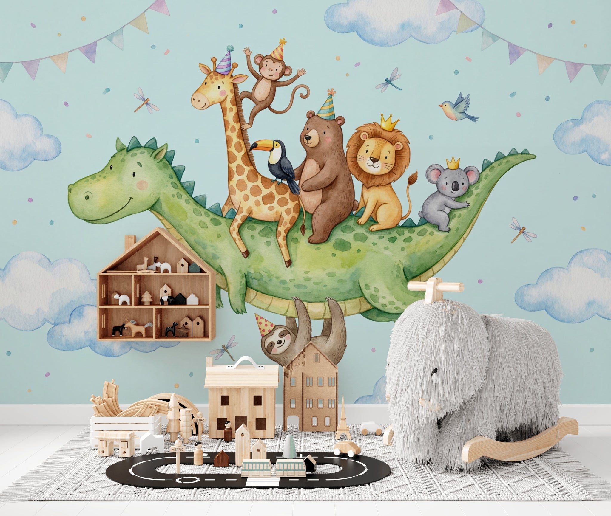 Party Animals Wallpaper Watercolor Whimsical Wall Mural