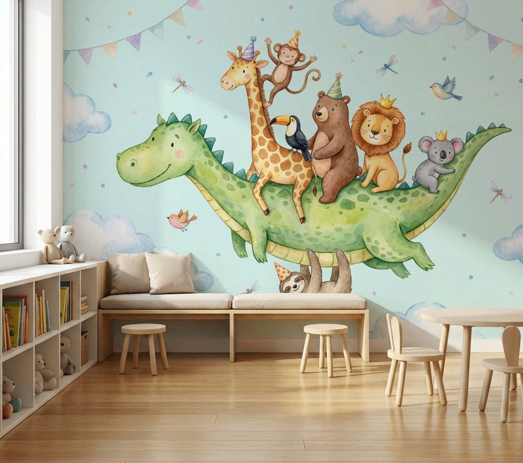 Party Animals Wallpaper Watercolor Whimsical Wall Mural