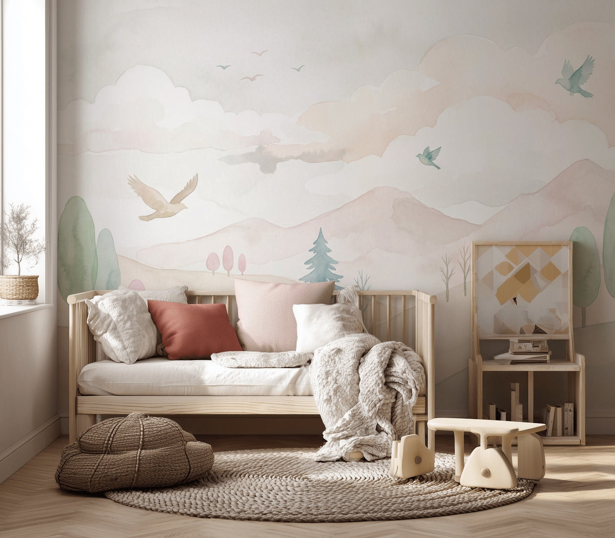 Muted Green Wallpaper Watercolor Pastel Removable Wall Decor