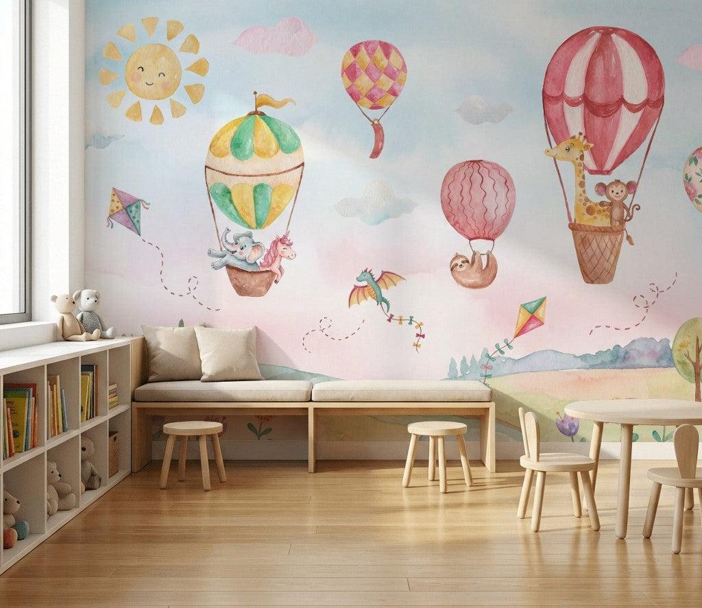 Hot Air Balloons Wallpaper Pastel Sky Childrens Nursery Removable Wall Decor