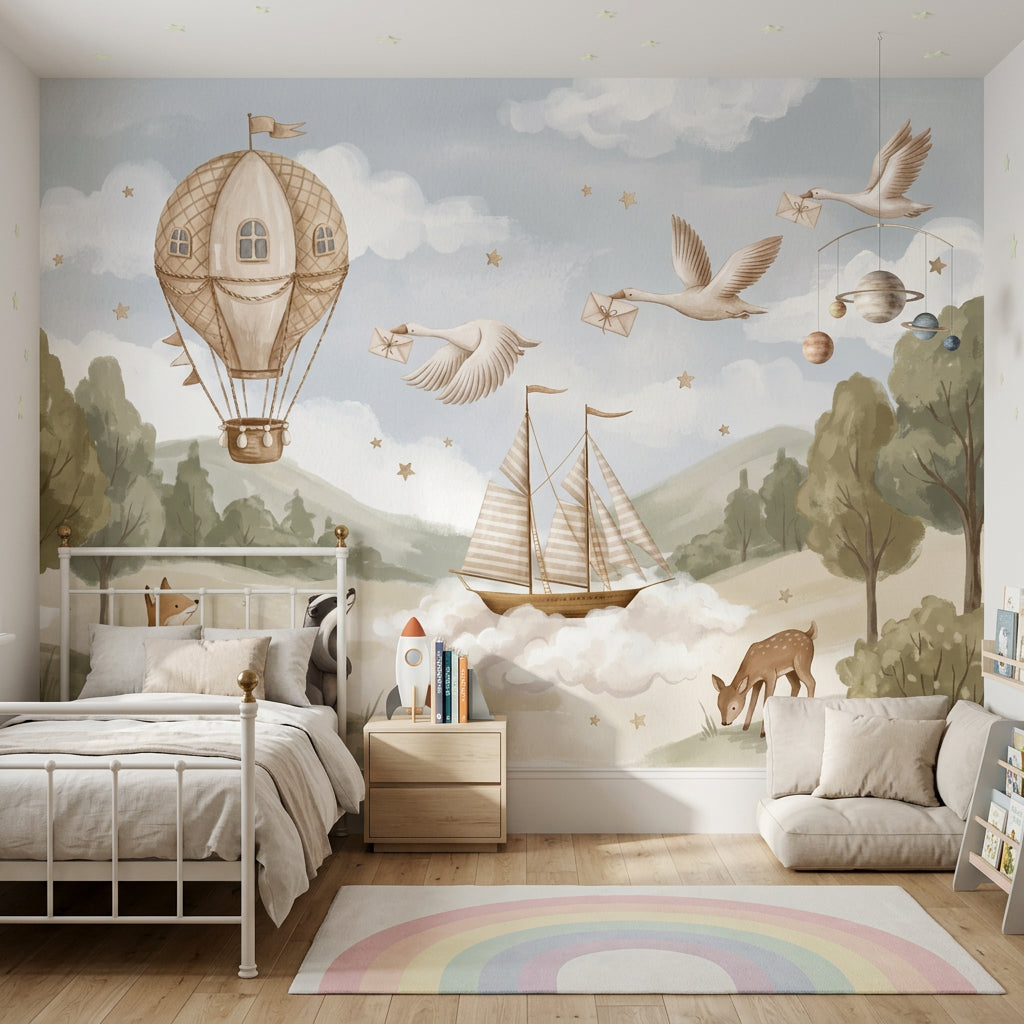 Hot Air Balloon Wallpaper Airship Flying House Wall Mural