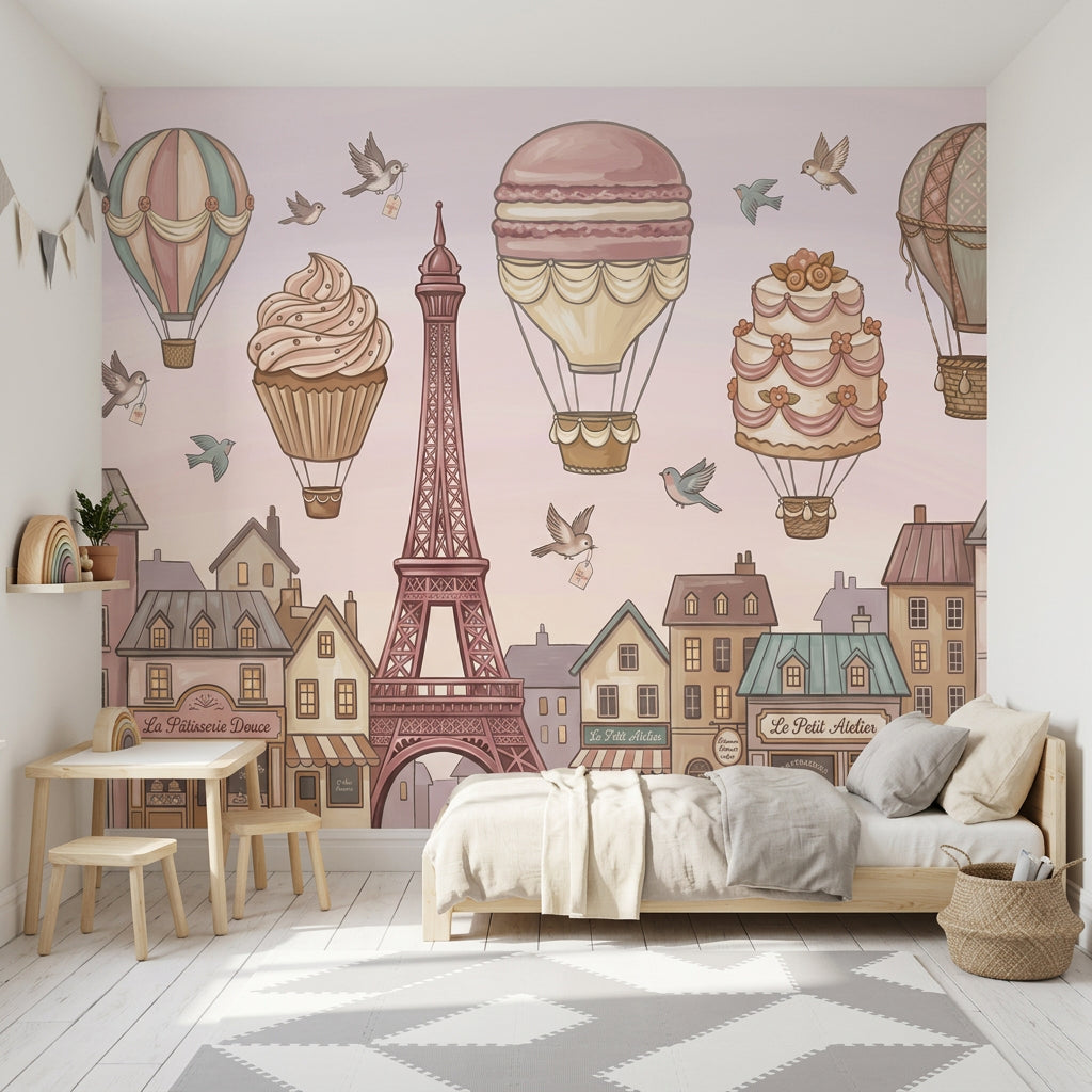 Paris Wallpaper Eiffel Tower Pastel Pink Removable Wall Decor