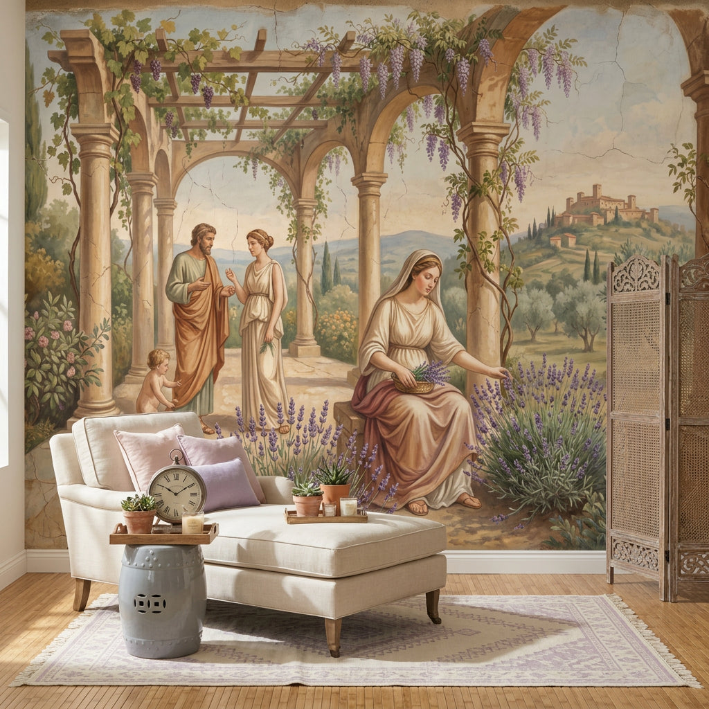 Mediterranean Landscape Wallpaper Classical Fresco Mural Stone Arches And Columns Wall Mural