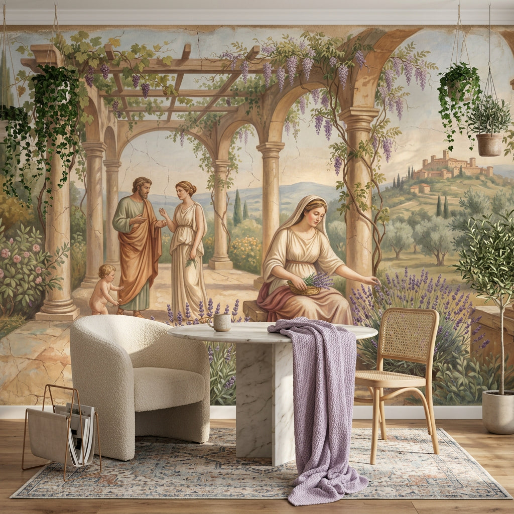 Mediterranean Landscape Wallpaper Classical Fresco Mural Stone Arches And Columns Wall Mural