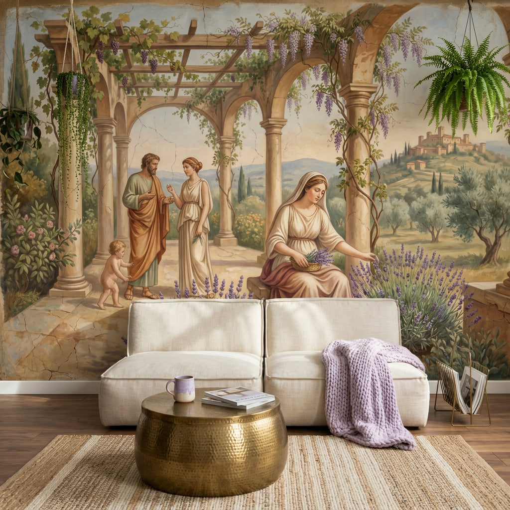 Mediterranean Landscape Wallpaper Classical Fresco Mural Stone Arches And Columns Wall Mural
