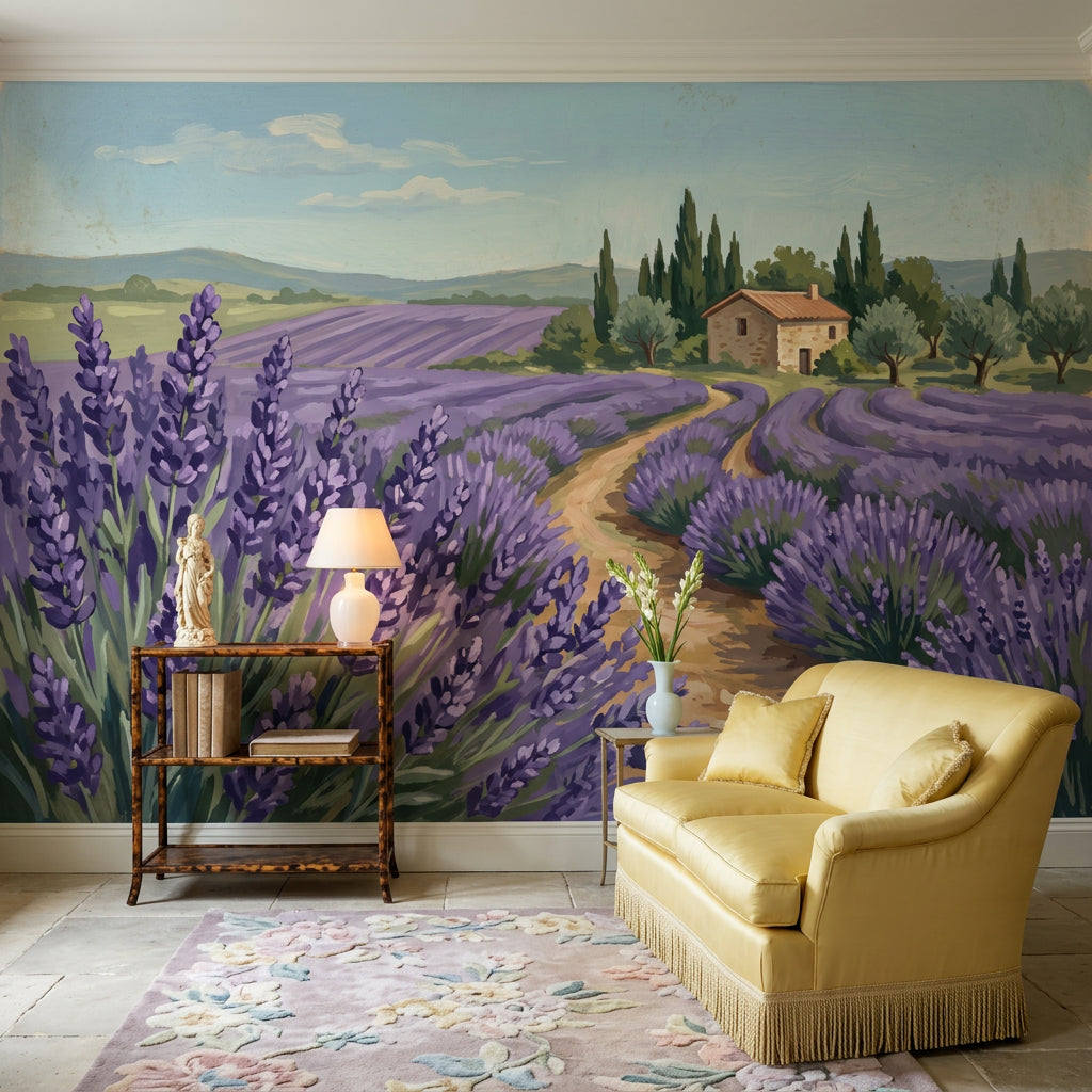 Lavender Field Wallpaper Provence Countryside Removable Rustic Farmhouse Wall Decor