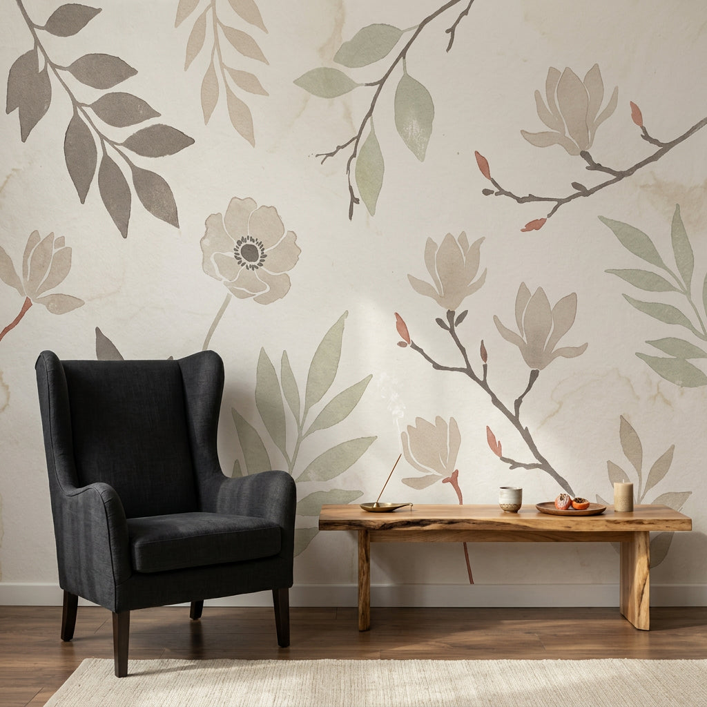 Paper Texture Wallpaper Watercolor Removable Botanical Wall Decor