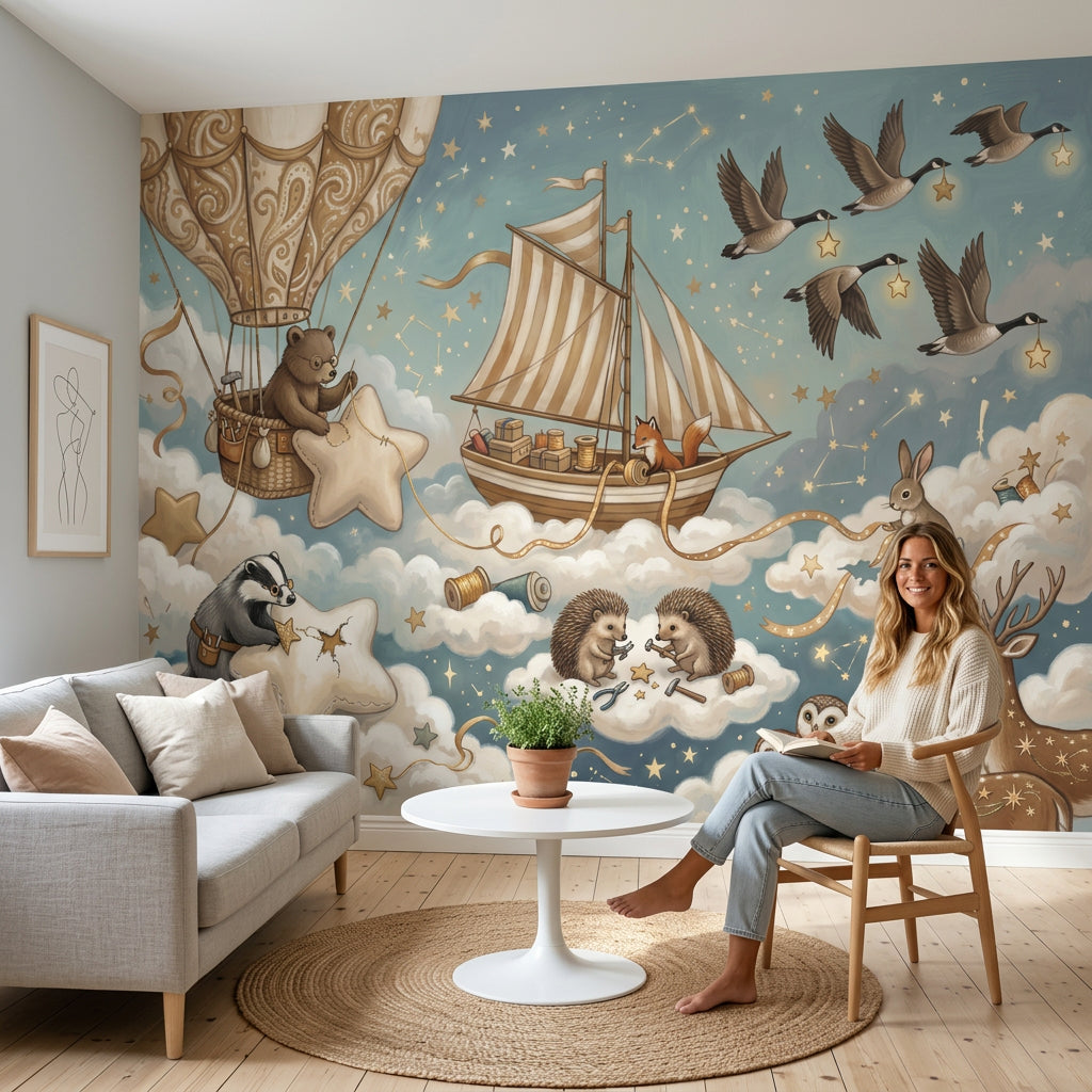 Hot Air Balloon Wallpaper With Stars Removable Wall Decor