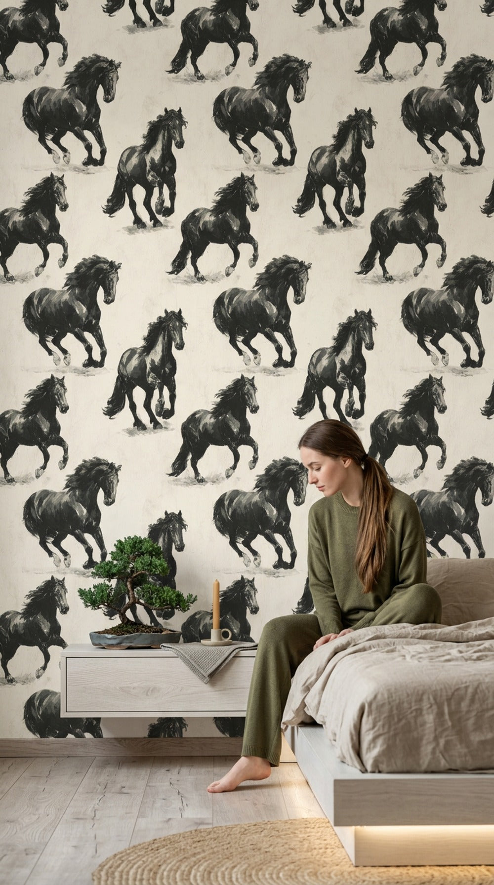 Equestrian Wallpaper Horses Galloping Decorative Mural