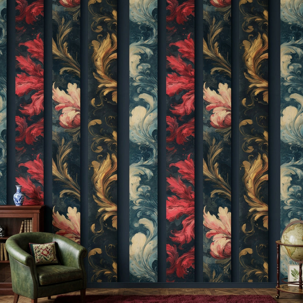 Ornamental Floral Wallpaper Damask Scrollwork Removable Baroque Inspired Wall Decor
